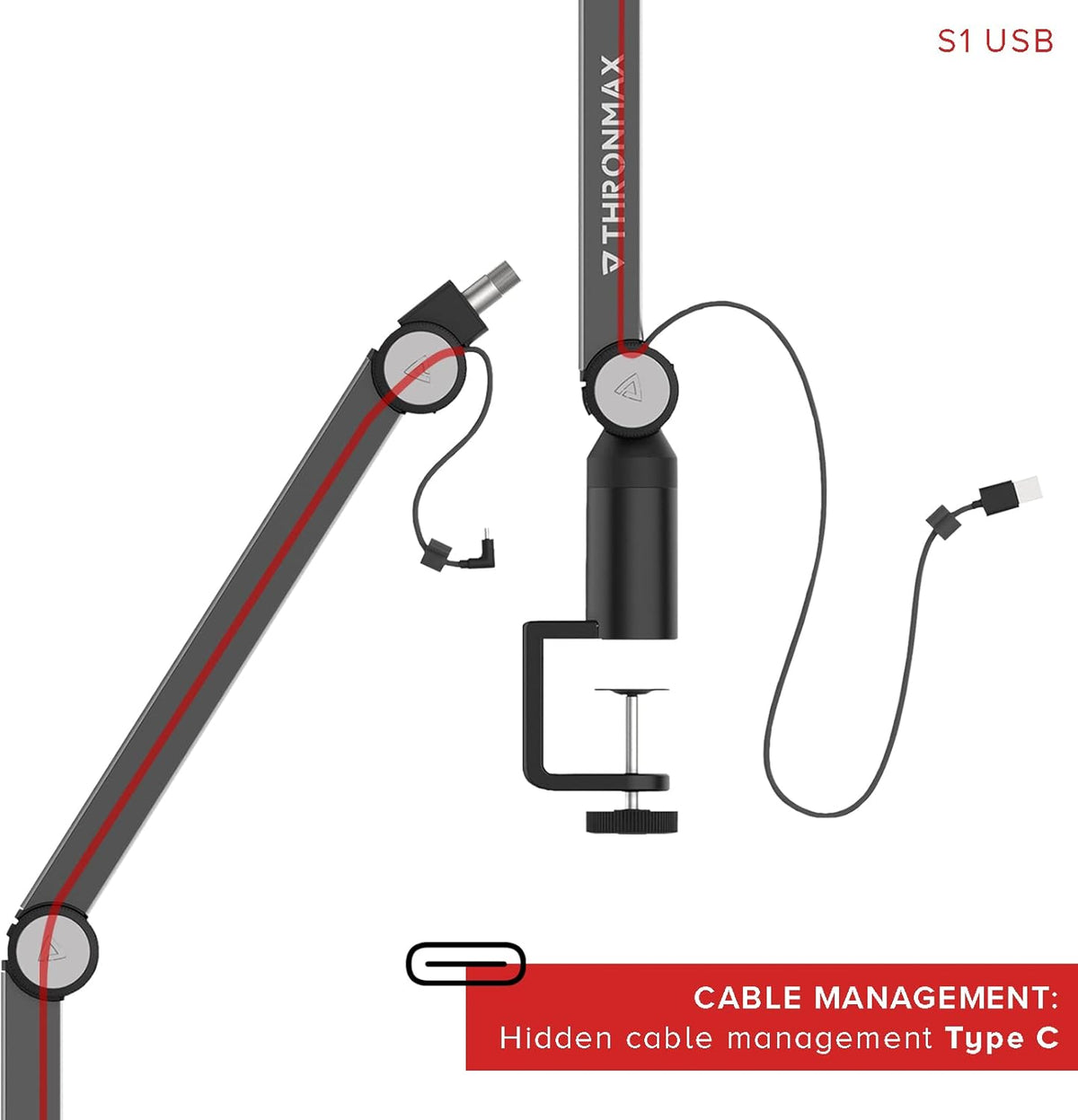 Adjustable Aluminium Microphone Boom Arm Stand with 10 feet Type C USB Cable, Pack of 2 S8264