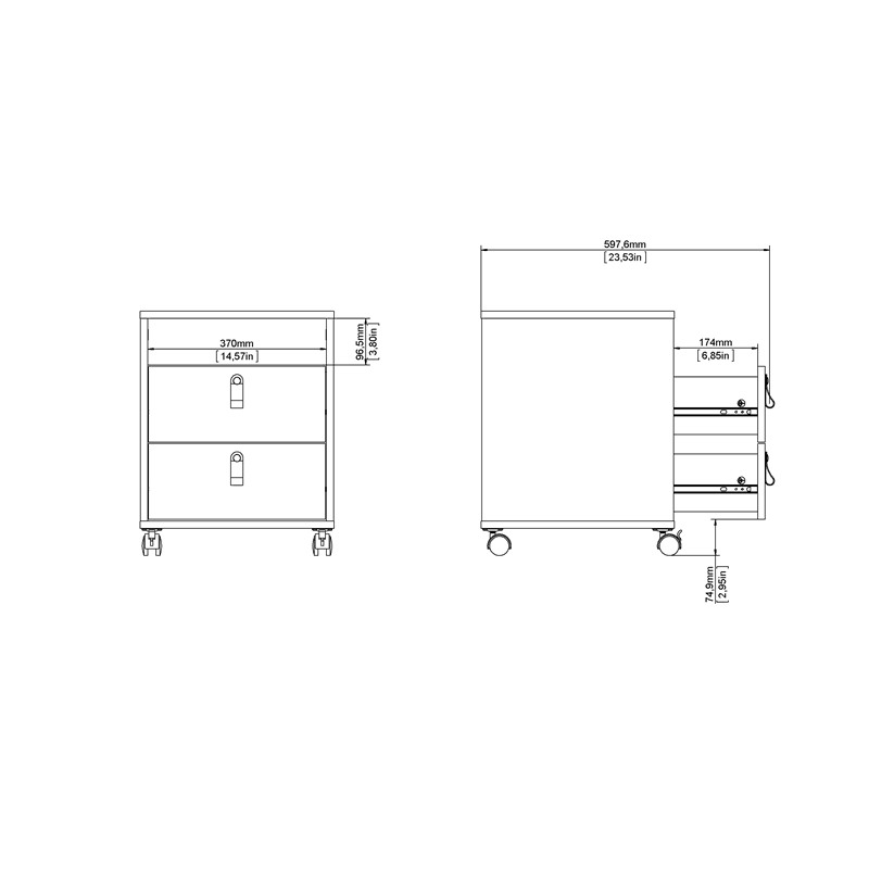 White 2 Drawer Mobile Cabinet P54605