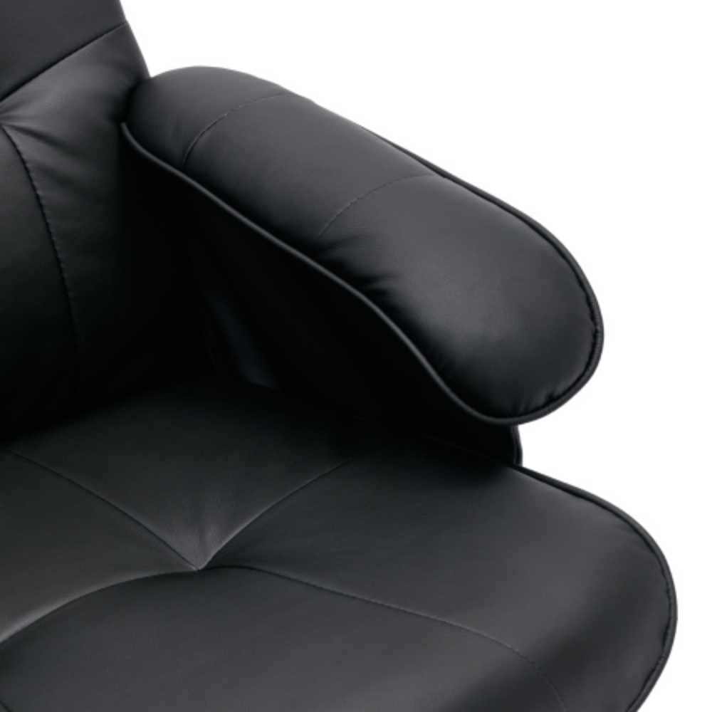 Faux Leather Beige Swivel Recliner Chair with Ottoman and Wood Base I287946