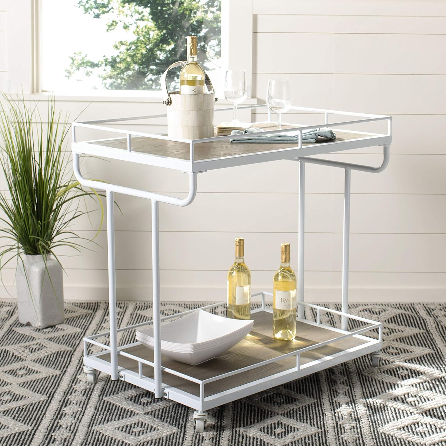 Rustic Oak White Bar Cart R88455