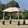 10ft W*12ft L Outdoor Double Vents Gazebo Patio Metal Canopy with Screen and LED Lights, Brown C45556