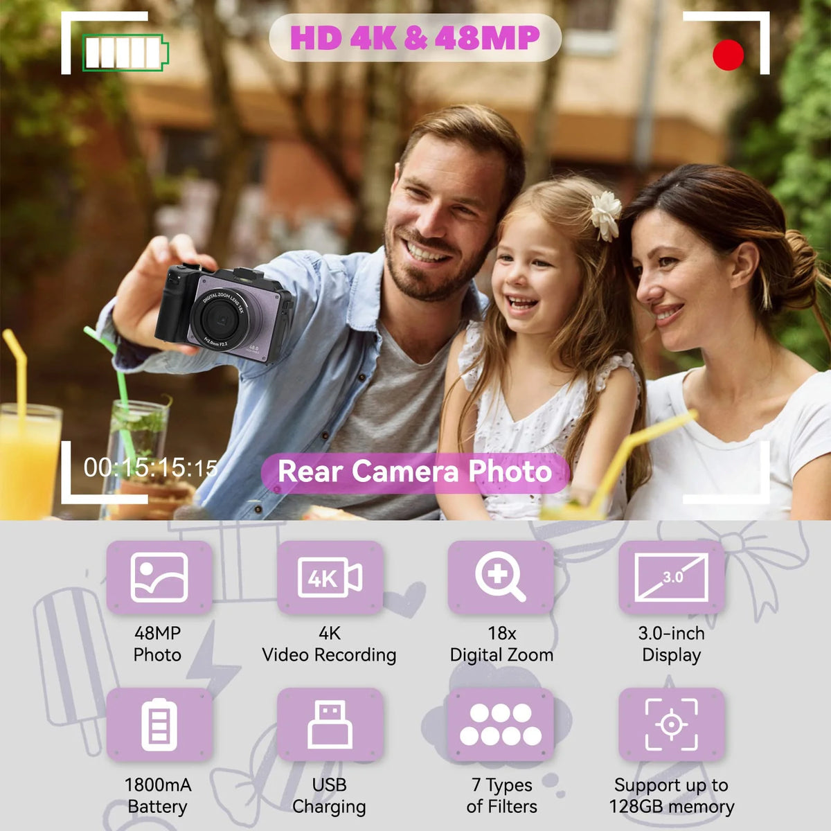 48MP 4K Digital Camera with Dual Cameras and 32GB Micro Card D5476