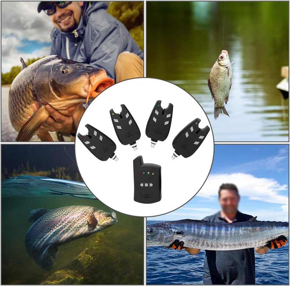 4 pcs Fishing Bite Alarm & 1 pcs Receiver Indicator Sound & LED Light Alert J781100