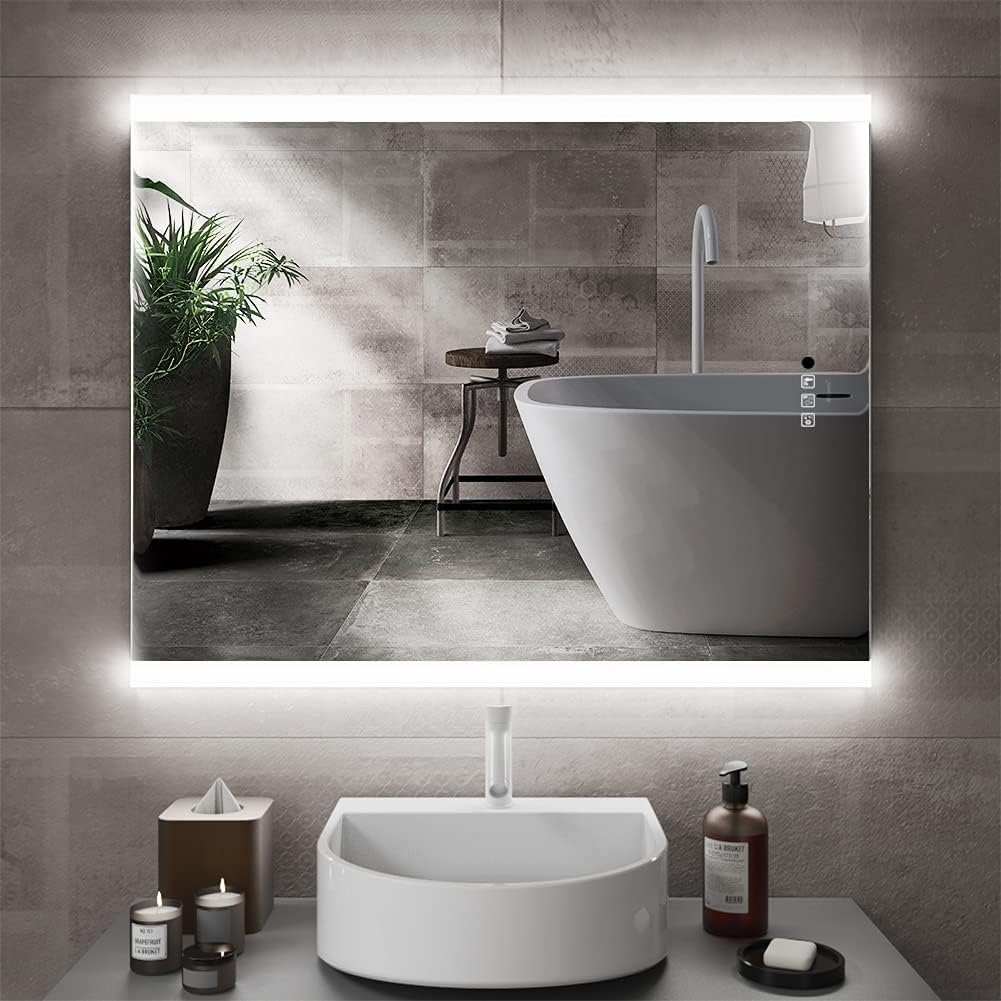 LED Sensor Vanity Mirror, Illuminated Dimmable Anti Fog IP44 Waterproof Backlit Bathroom Wall Mounted Mirror B2420