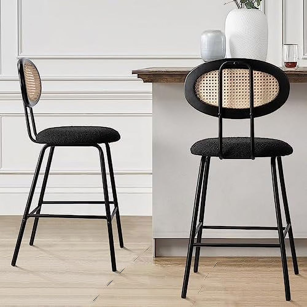 Black Faux Leather Upholstered Barstools Set of 2 with Metal Legs S581332