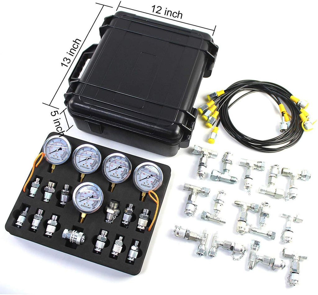 Hydraulic Pressure Test Kit with 5 Gauges, 5 Test Hoses, 13 Couplings and 14 Tee Connectors A33018