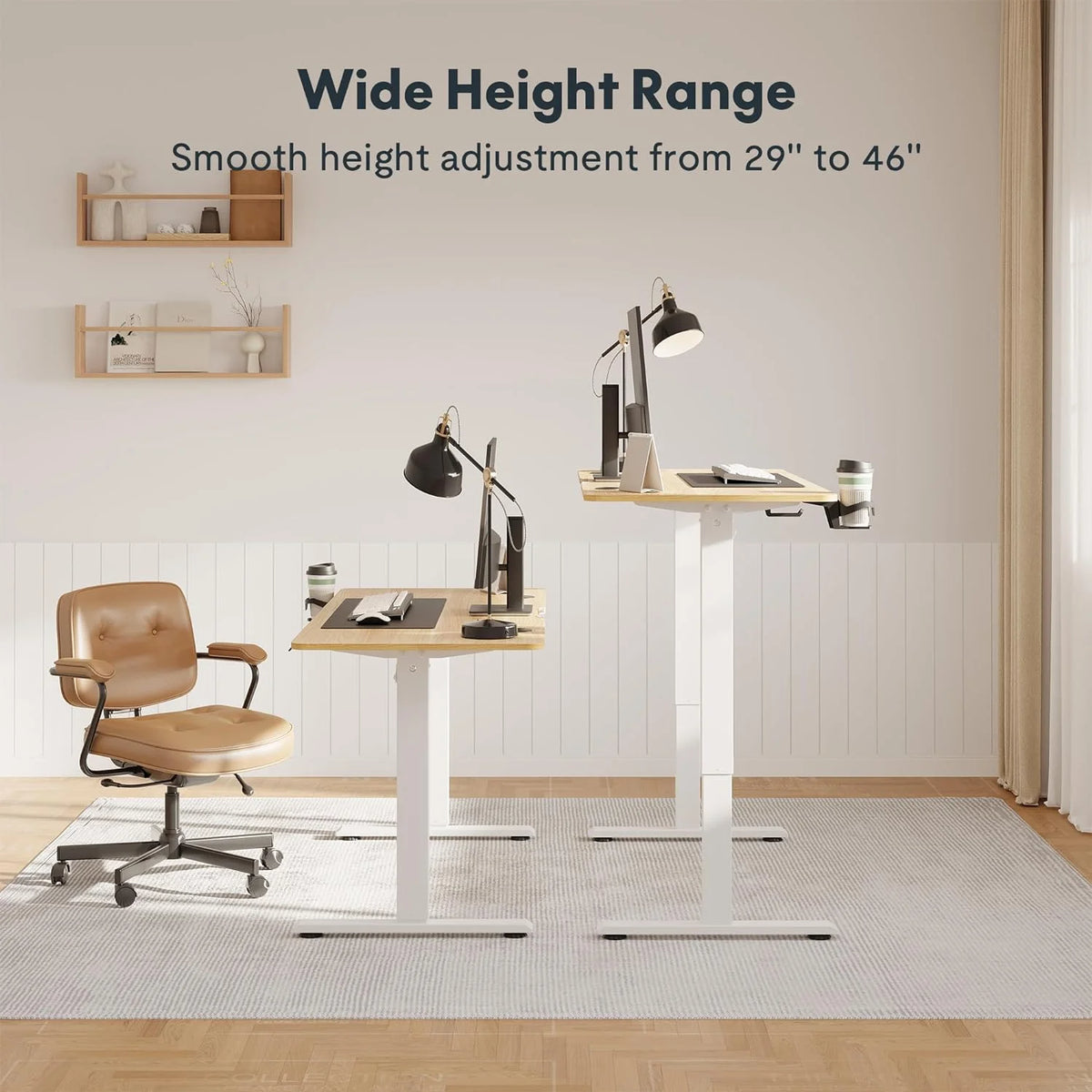 Adjustable Electric Standing Desk, 44 x 24 Inch, Maple Top White Frame S815398