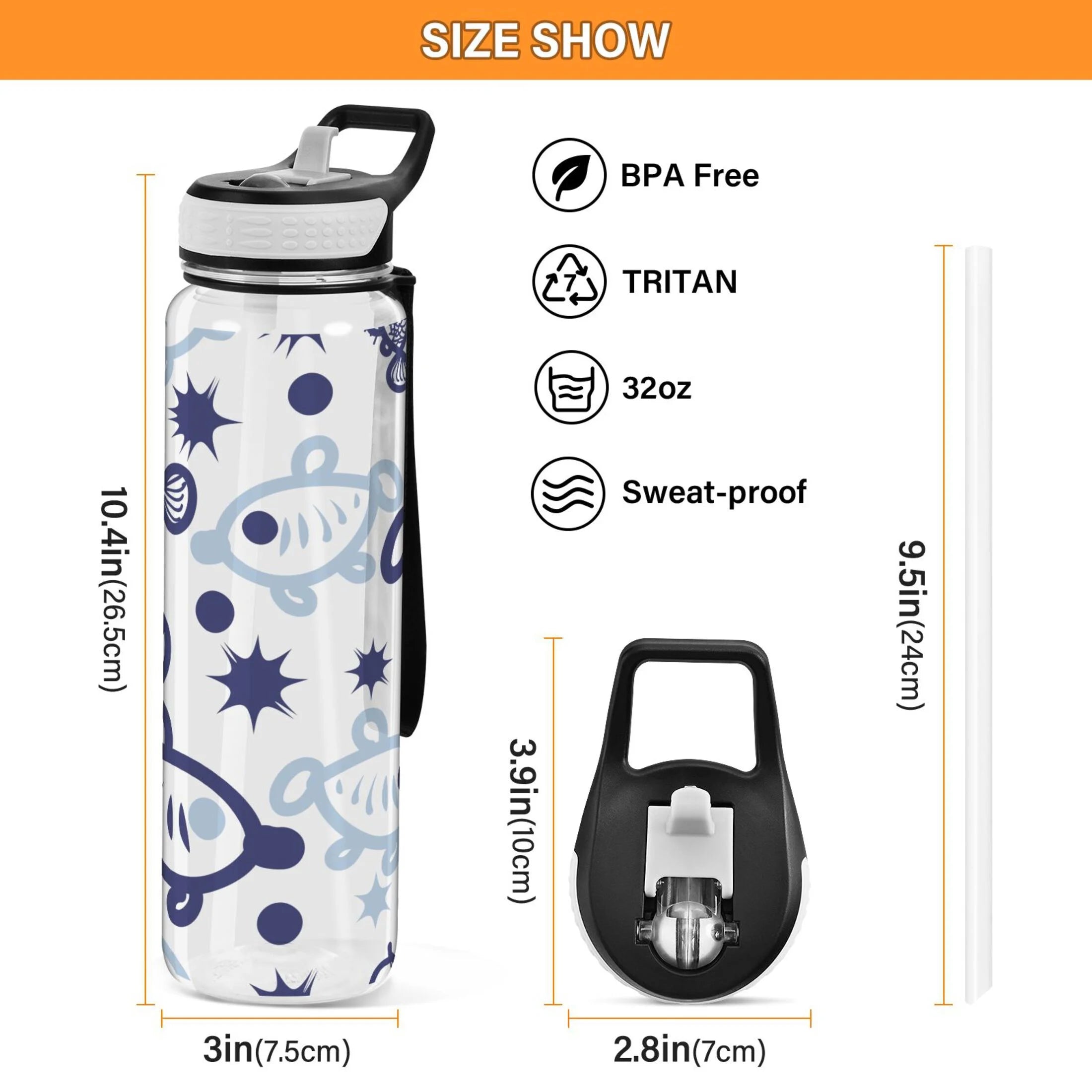 32oz Tritan Leakproof Clear Sports Water Bottle U133