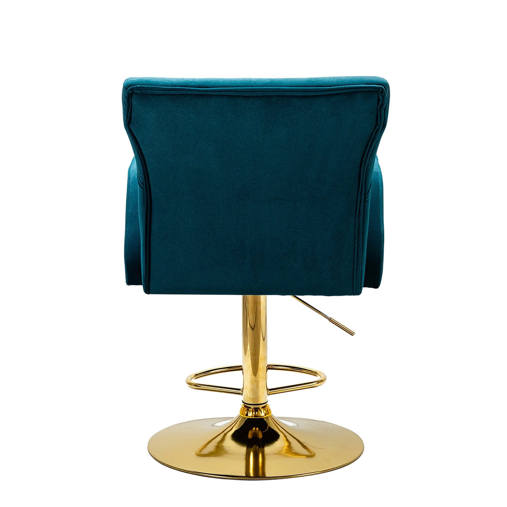 Teal Velvet Swivel Adjustable Counter Height Bar Stool with Footrest Gold Round Base I342