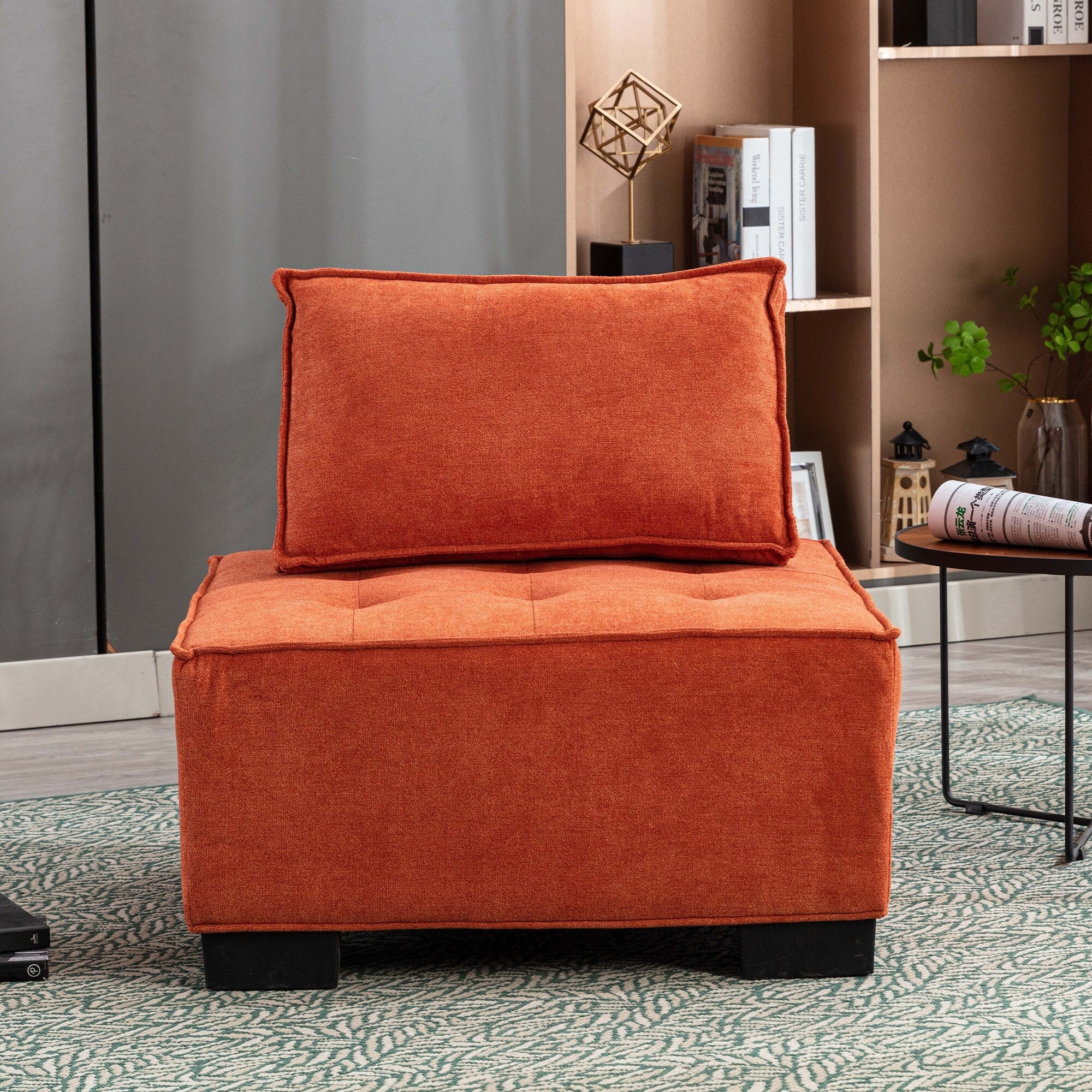 Modern Fabric Armless Modular Sofa Ottoman Orange R457