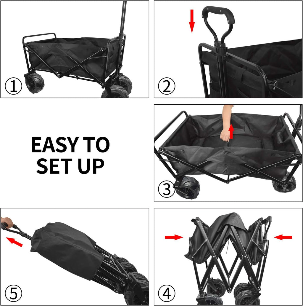 Folding Beach Wagon Cart with Big Wheels & Adjustable Handle Z875103