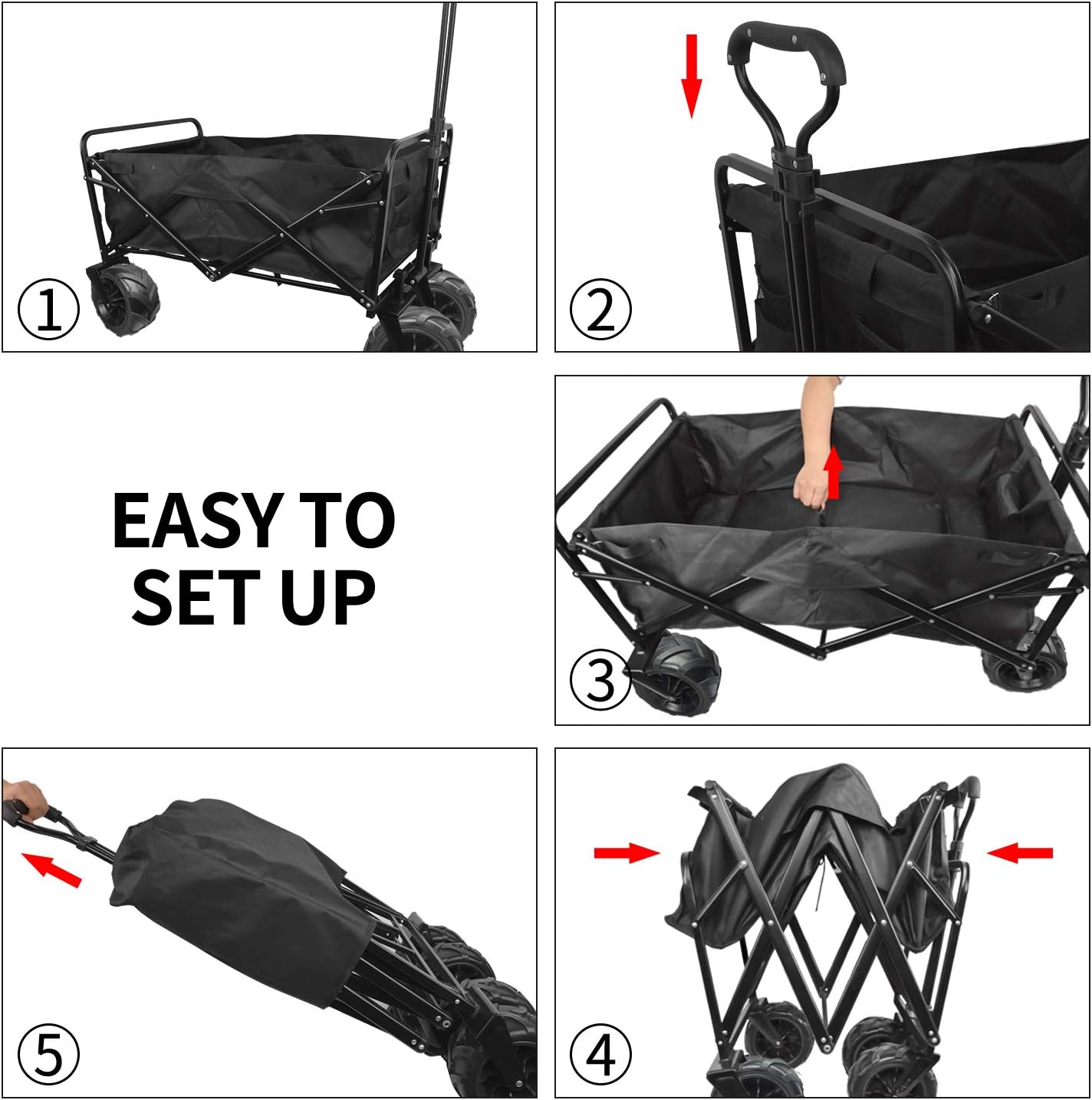 Folding Beach Wagon Cart with Big Wheels & Adjustable Handle Z875103