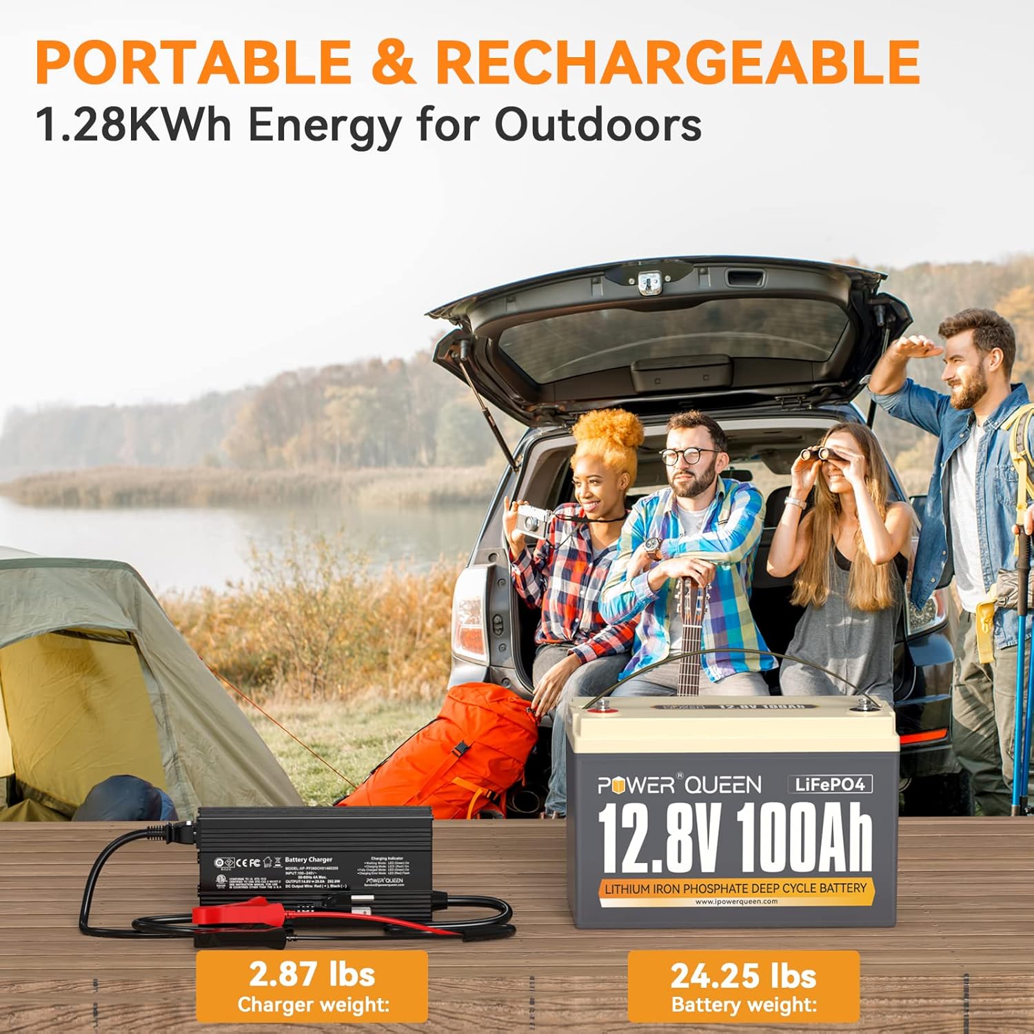 12.8V 100Ah LiFePO4 Battery with 14.6V 20A LiFePO4 Battery Charger D7929
