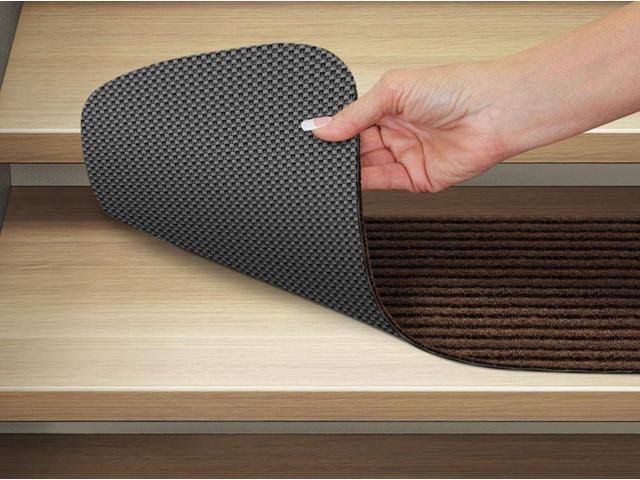 Skid-Resistant Double-Ribbed Carpet Stair Treads, Bittersweet Brown, 8 in. x 23.5 in. E610903