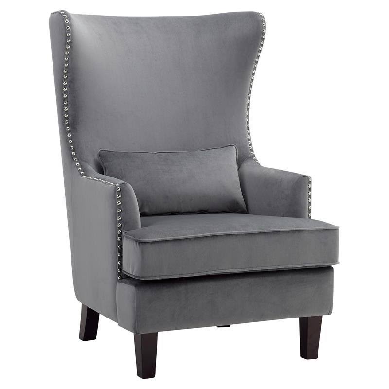 Gray Velvet Wing Back Accent Chair R6717