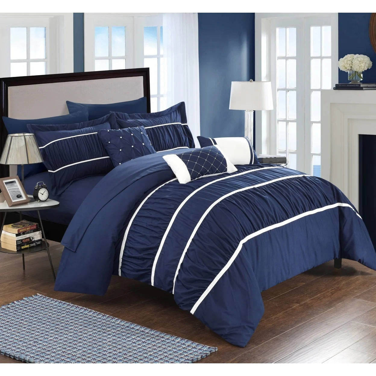 10 Piece Pleated and Ruffled Comforter and Sheet Set L19437