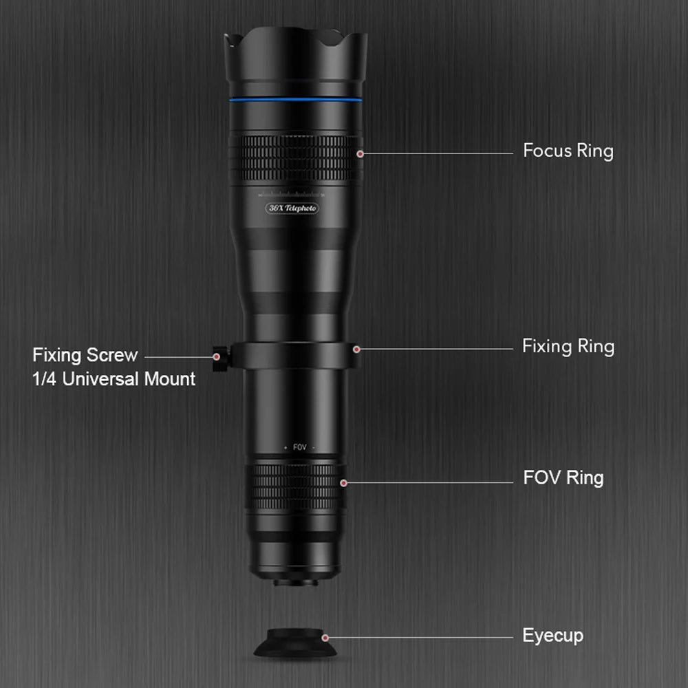 HD 36X Metal Telescope Lens for Smartphones Q8601