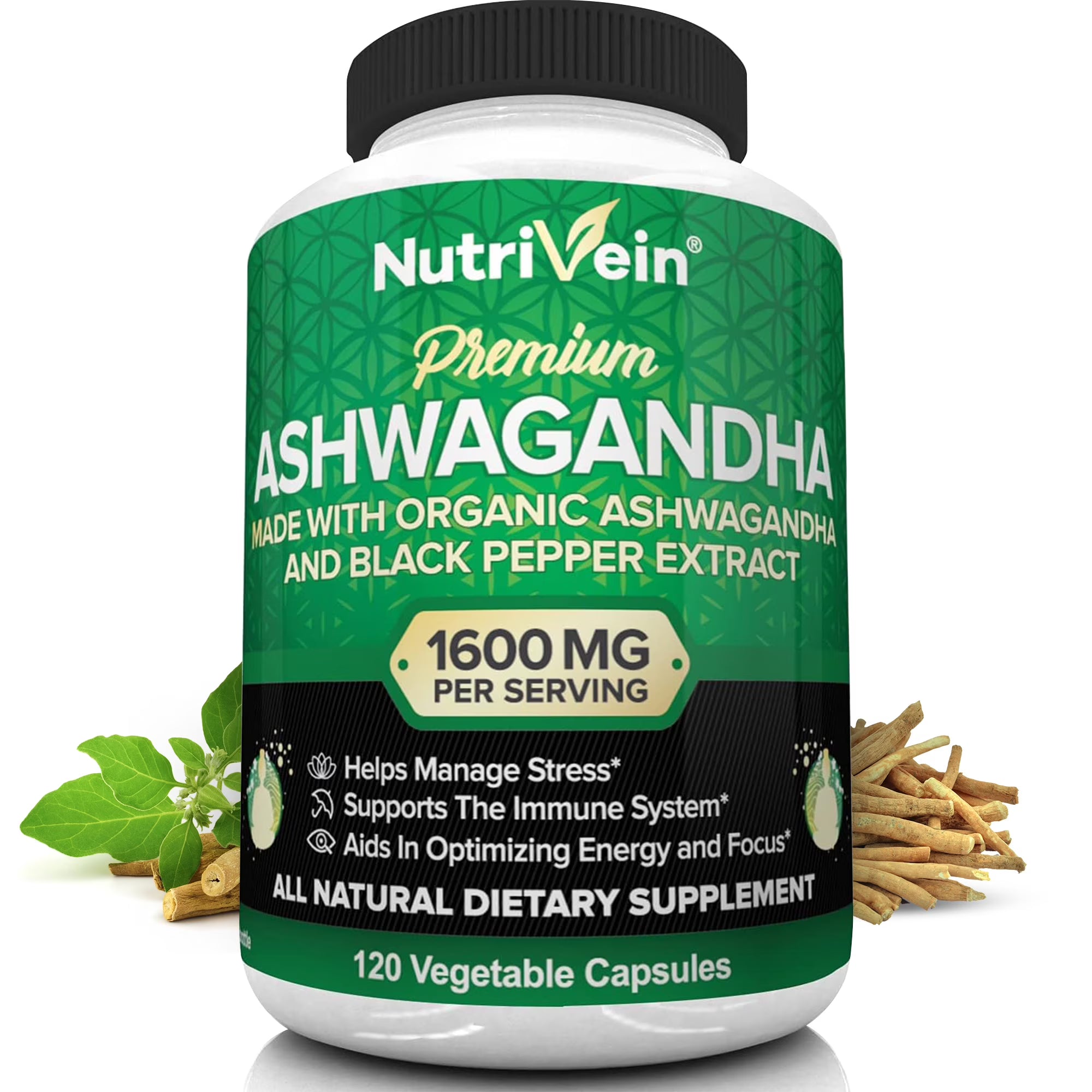 Organic Ashwagandha Capsules 1600mg 120 Vegan Pills J72675