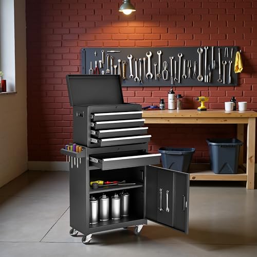 Black Steel 5 Drawer Rolling Tool Chest with Detachable Top O622499