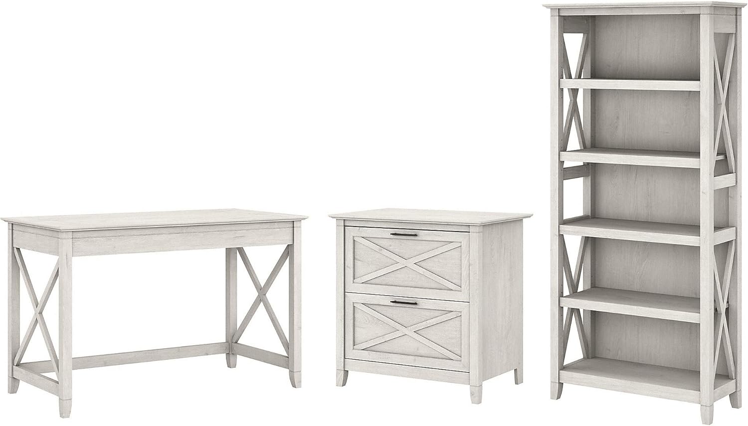Key West Writing Desk with 2 Drawer Lateral File Cabinet and 5 Shelf Bookcase, Reclaimed Pine E531395