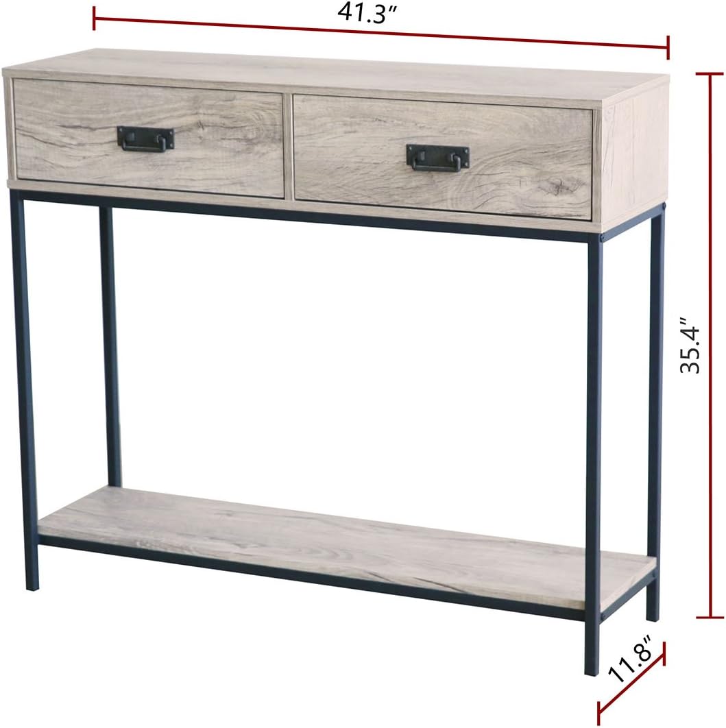 2 Drawer Oak Wood Console Table G42719
