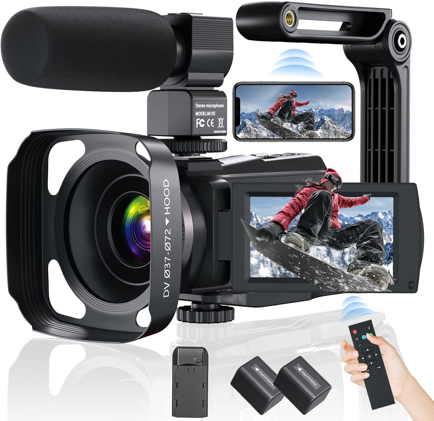 4K 48MP 60FPS WiFi Digital Camera Camcorder with Mic, 2 Batteries, Remote Control J411475
