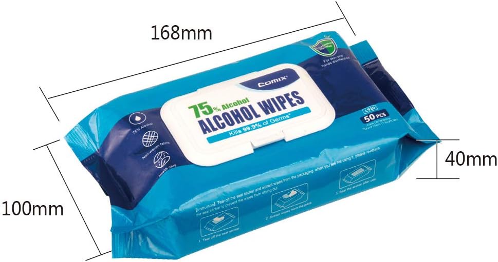 Disposable Hand Sanitizer Wipes, 75% Alcohol Wipes, Case: 20 Pouches of 50 Wipes, Pack of 2 V20244