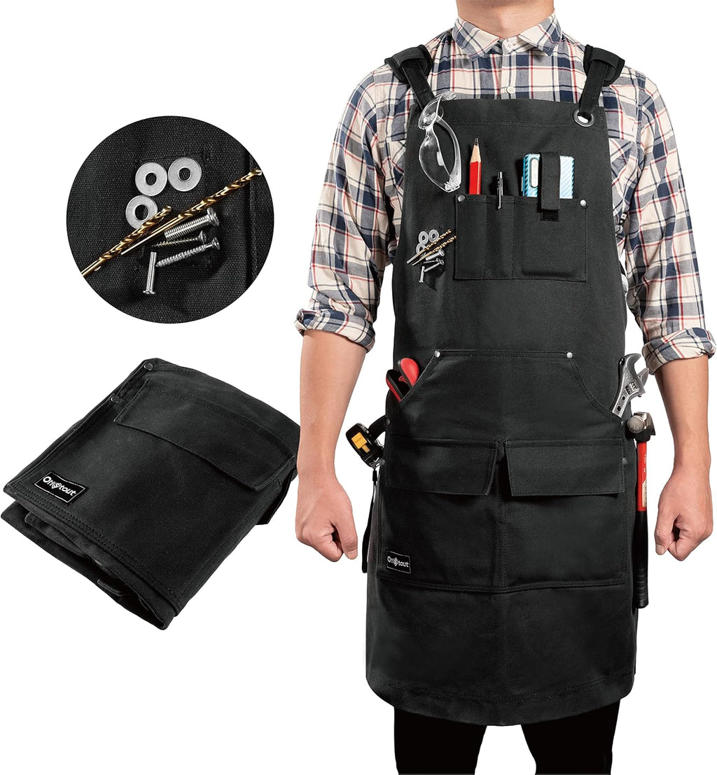 Black Waxed Canvas Carpenter Apron with Pockets, Pack of 2 W6530