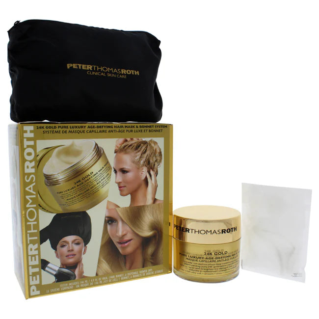 24K Gold Age-Defying Hair Mask Bonnet System with 6 Pc Shower Caps P252697