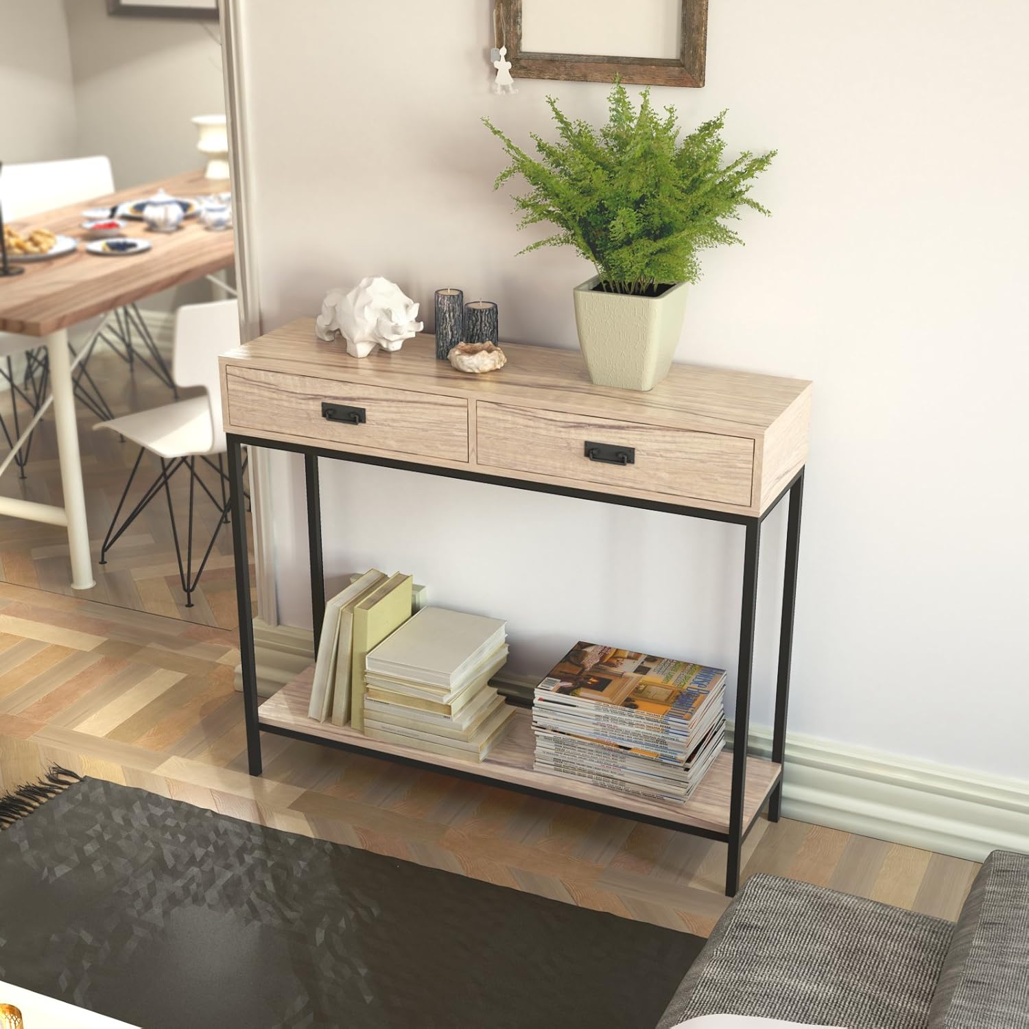 2 Drawer Oak Wood Console Table G42719