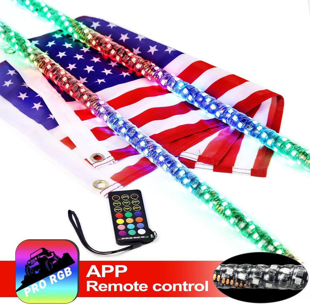 2PCS 4FT Lighted Whips with Remote and App Control T7401
