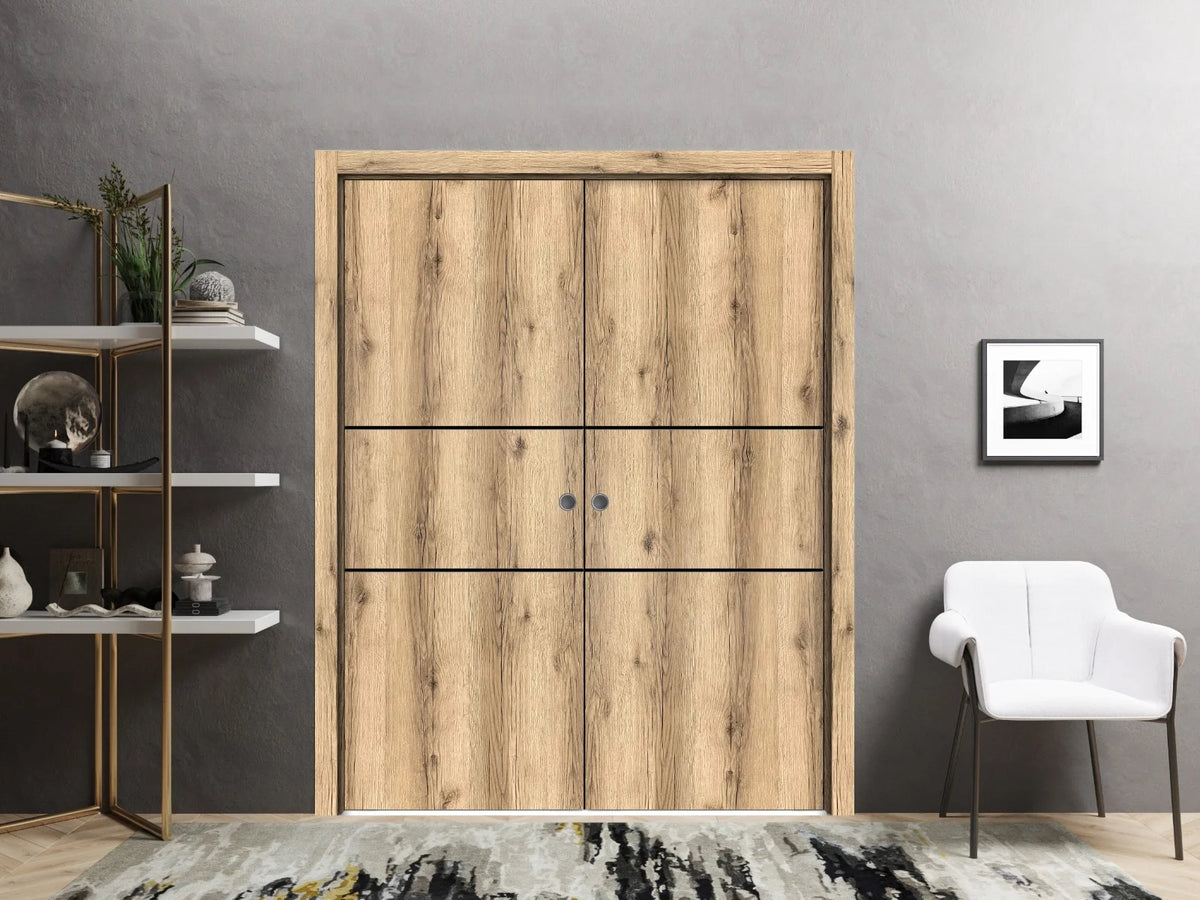 Sliding French Double Pocket Doors 36 x 84 inches Solid Wood Interior Doors V531489