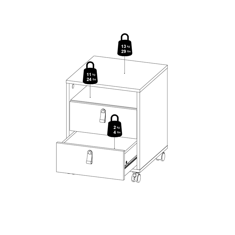 White 2 Drawer Mobile Cabinet P54605