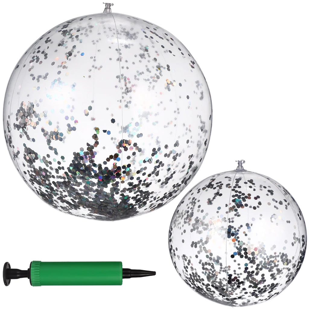 2 Pcs Glitter Confetti Inflatable Beach Balls with Air Pump O224
