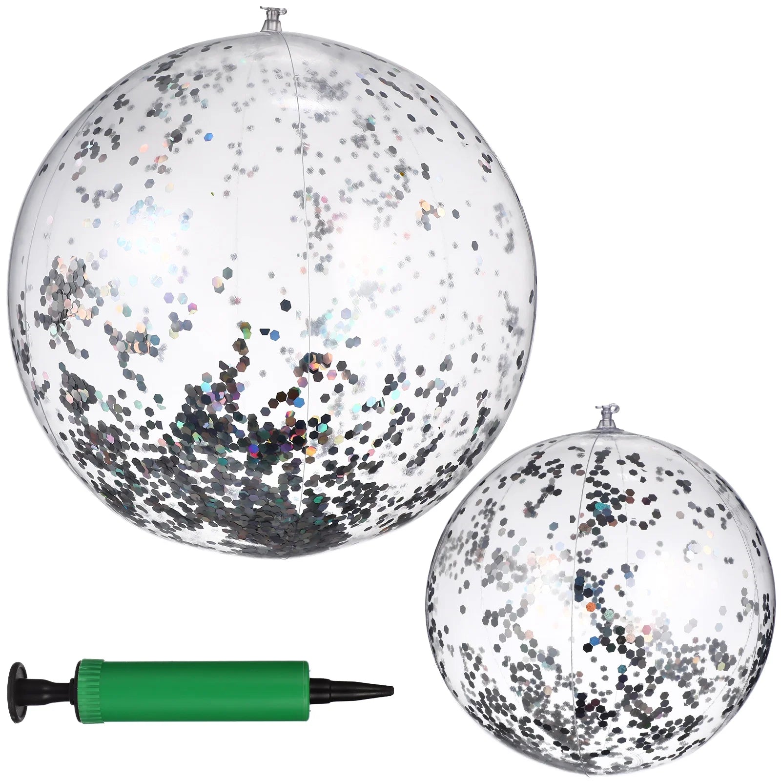 2 Pcs Glitter Confetti Inflatable Beach Balls with Air Pump O224