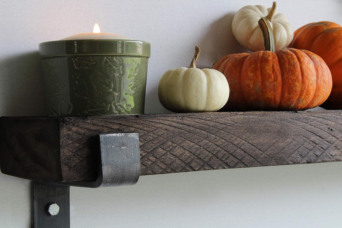 Reclaimed Barnwood Accent Shelves - Set of Two - Metal Bracketed Wall Mount - Natural 48x 7x 2 W9428