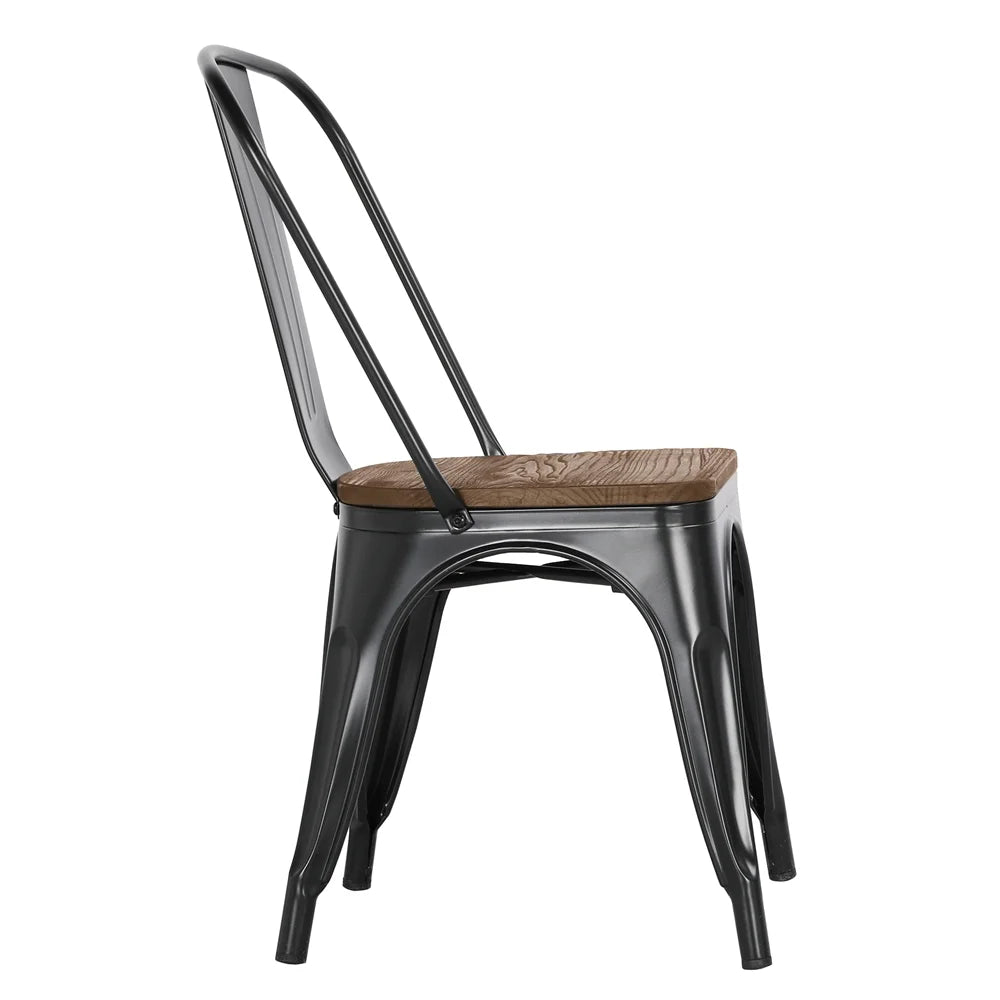 Black Metal Dining Chair with Wood Seat, Set of 4 O592