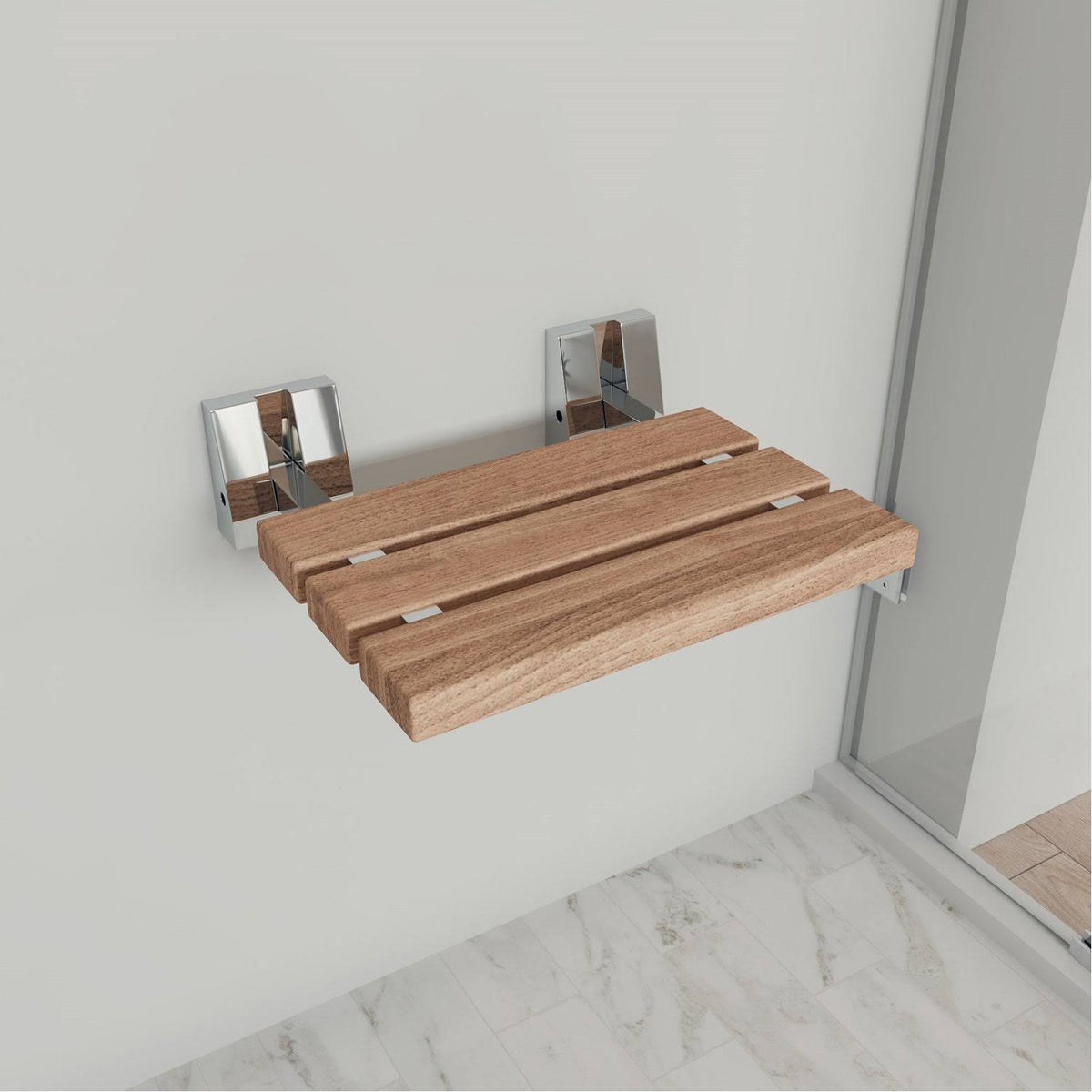 Brushed Nickel 16x22 Folding Teak Wood Shower Seat Bench K6046