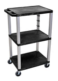 42x22 3-Shelf AV Cart, Nickel Legs, Black Shelves F47122