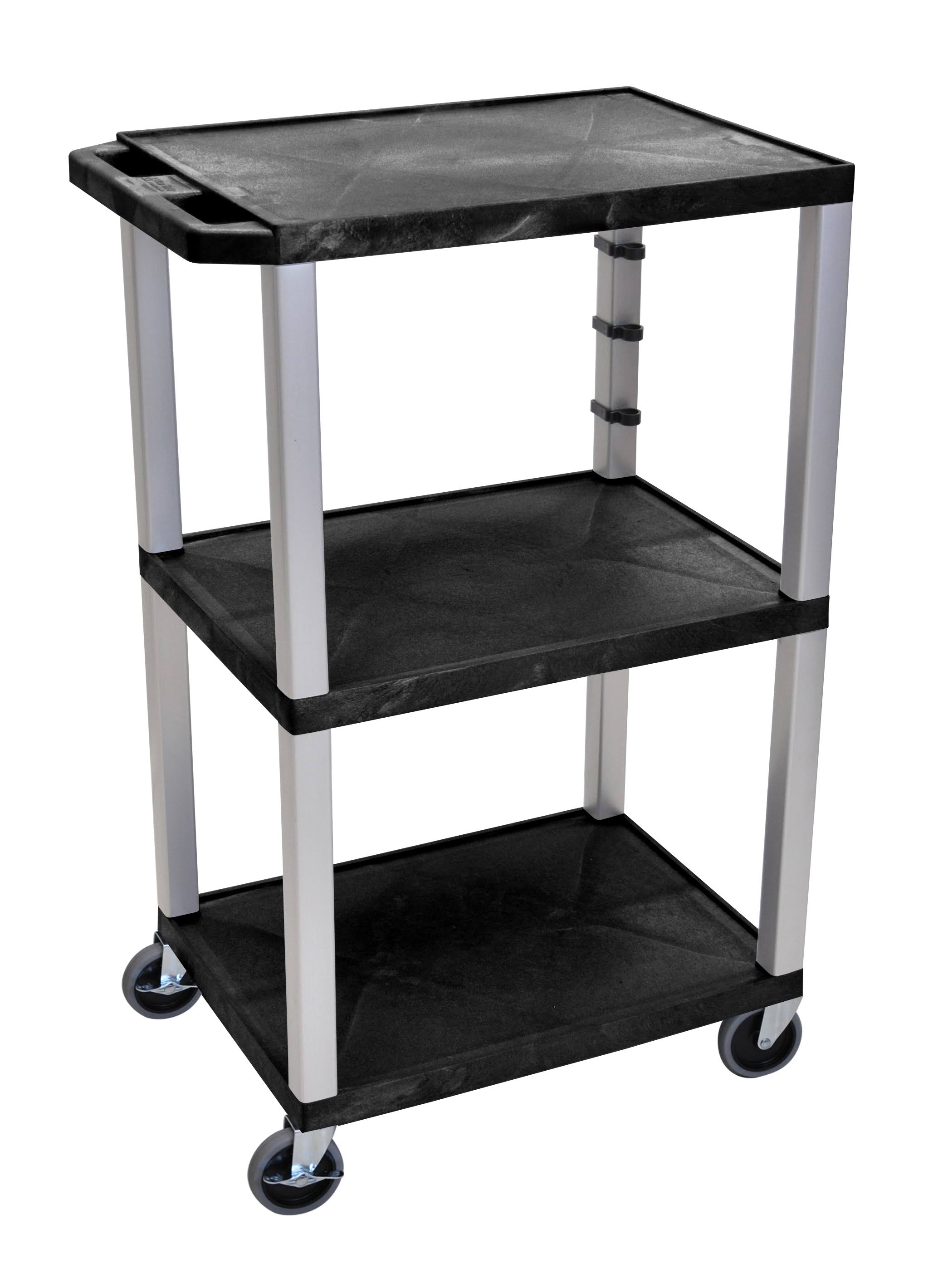 42x22 3-Shelf AV Cart, Nickel Legs, Black Shelves F47122