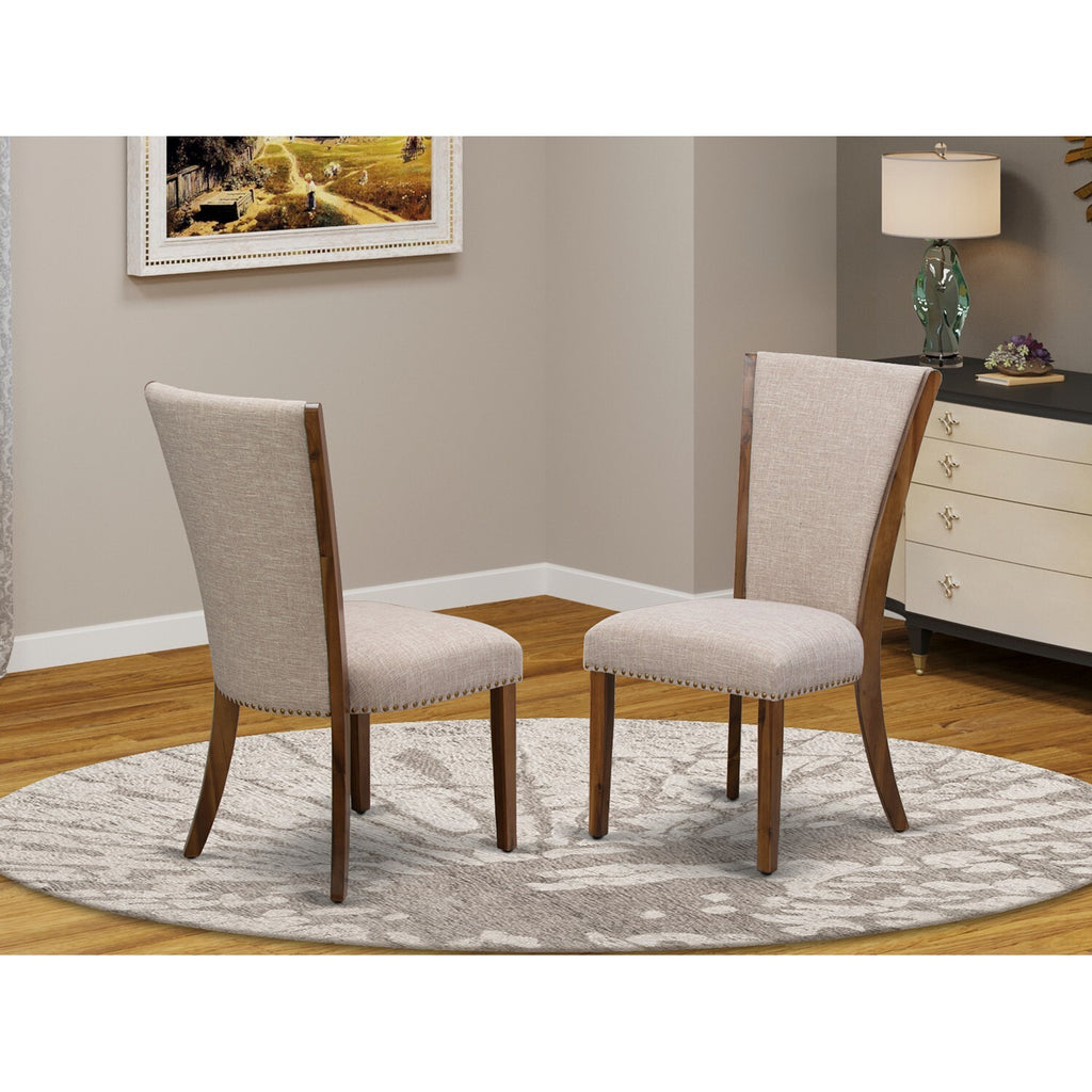 Walnut/Tan Fabric Dining Chairs (Set of 2) F346
