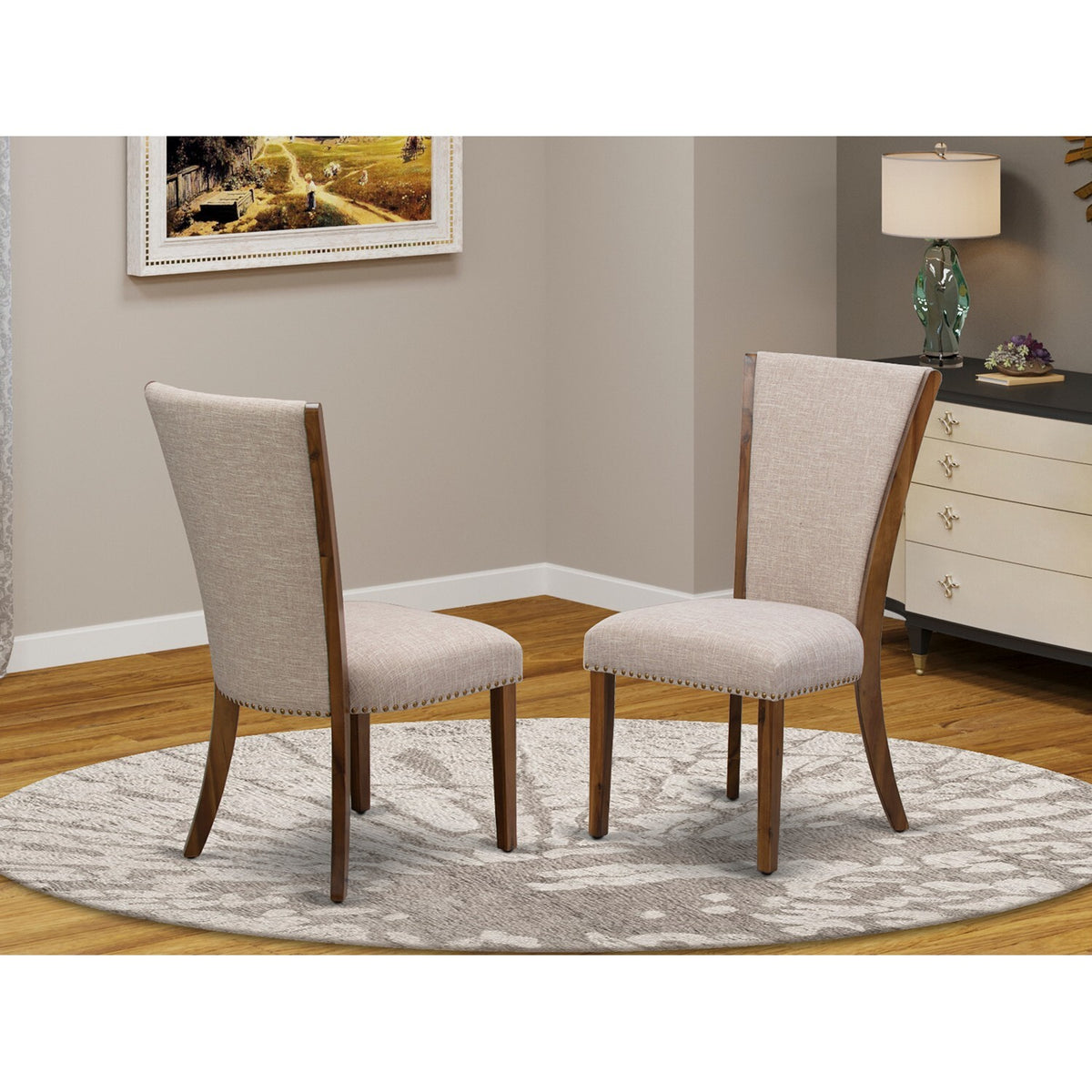Walnut/Tan Fabric Dining Chairs (Set of 2) F346