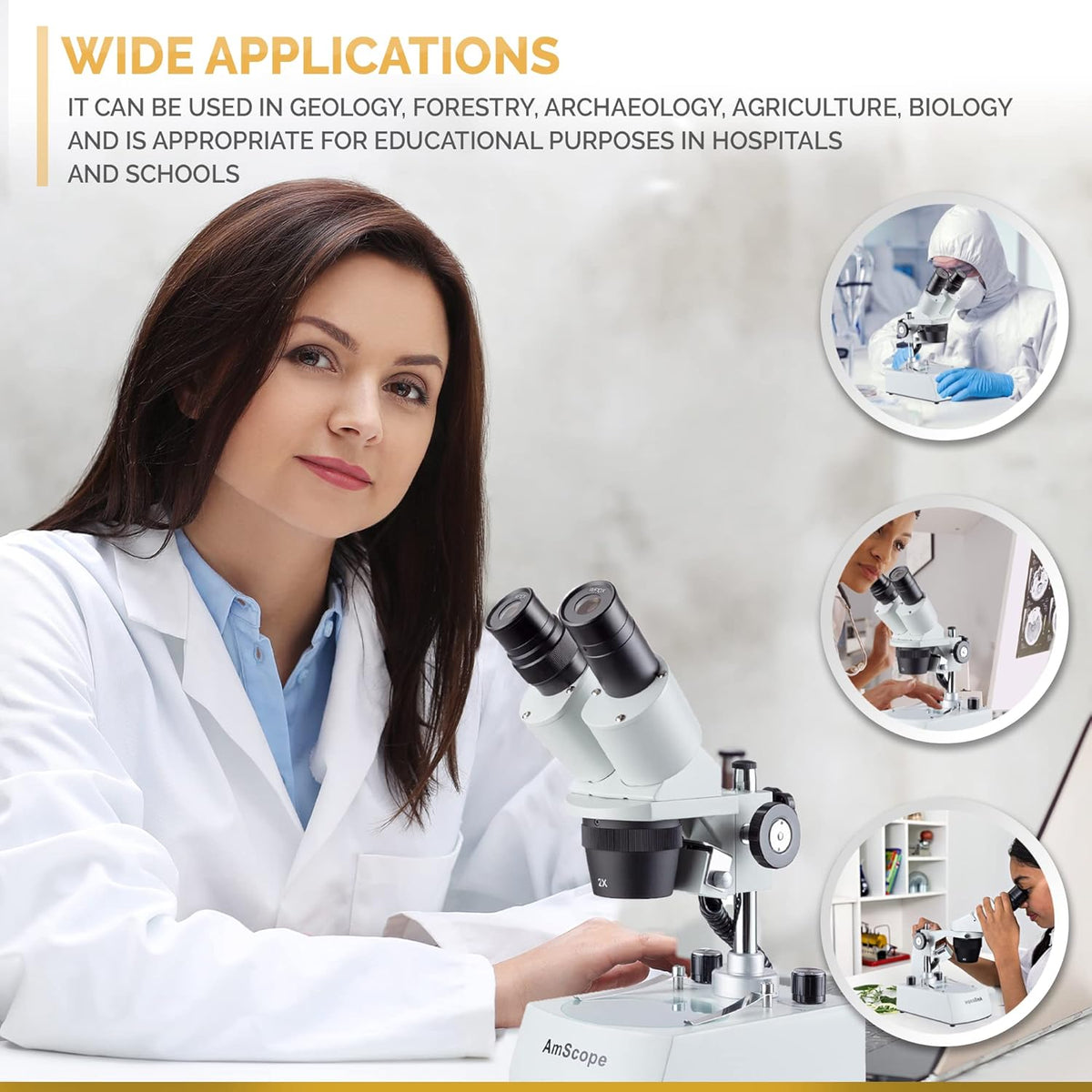Binocular Stereo Microscope, WF10x Eyepieces, 20X and 40X Magnification, 2X and 4X Objectives, Upper and Lower LED Lighting, Reversible Black/White Stage Plate, Pillar Stand K4004