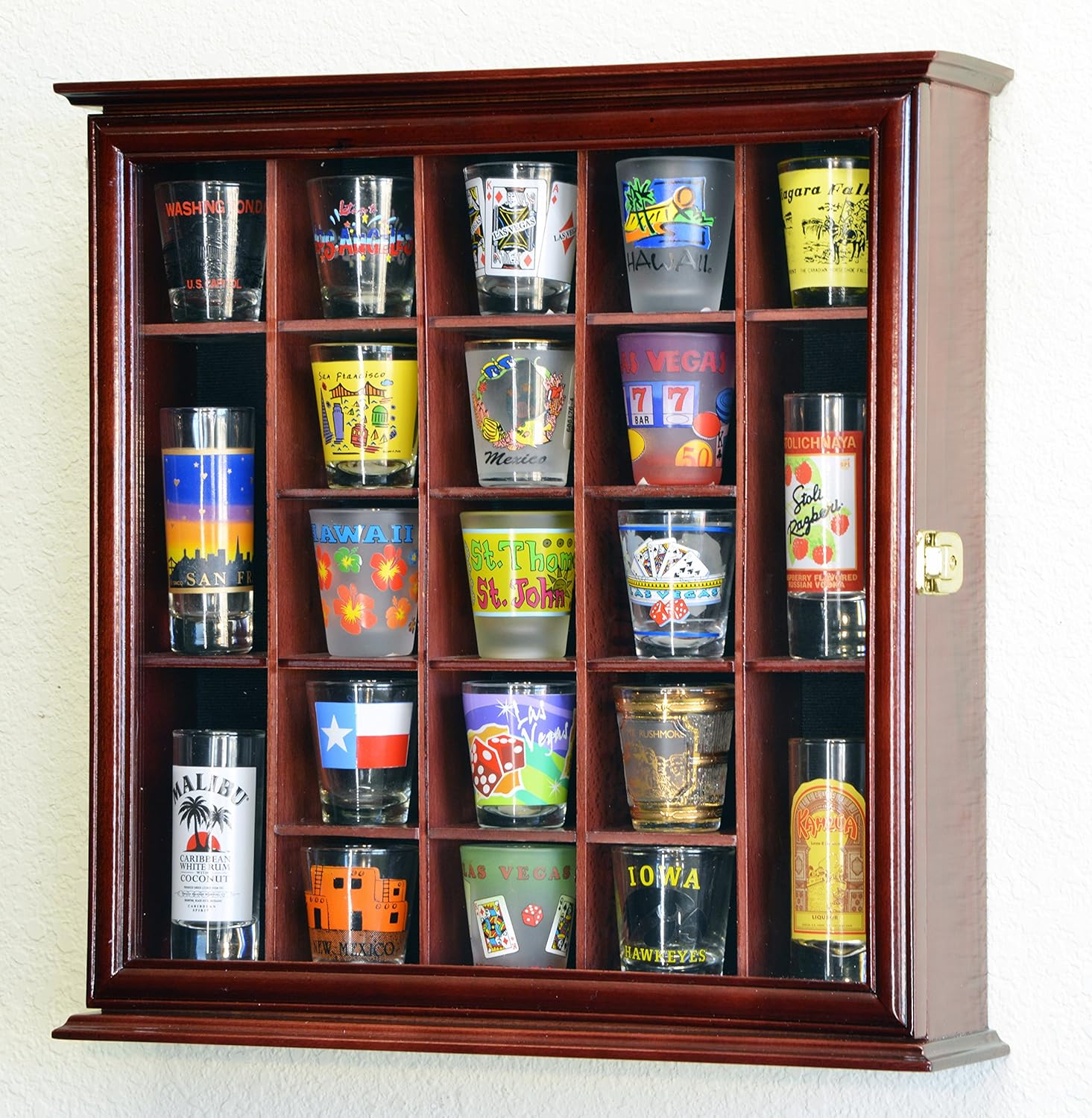 Cherry 21 Shot Glass Display Case Cabinet Wall Rack C148337