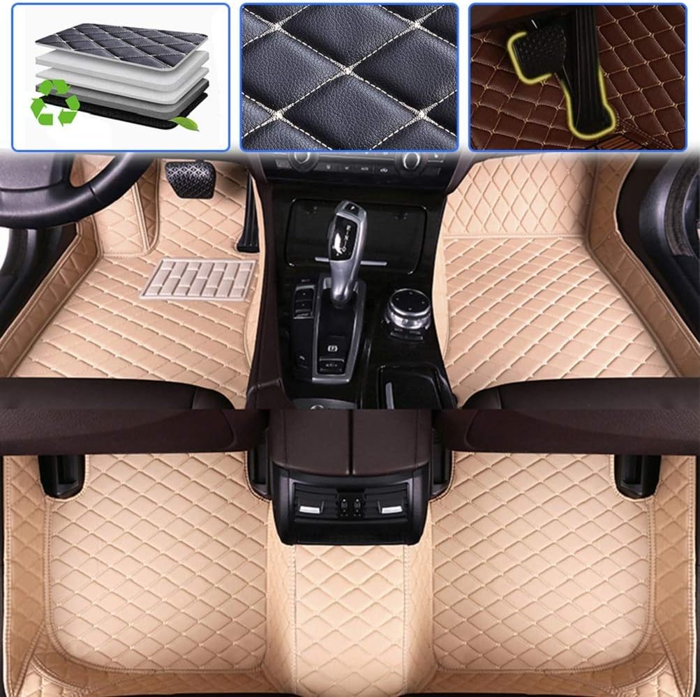 Beige Leather Car Floor Mats Front & Rear Set J834