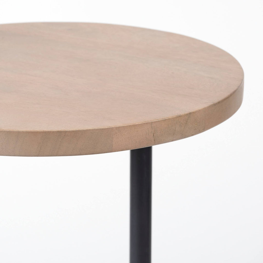 15 x 27 Round Top Brown Wood and Black Iron Base Accent Table J2267