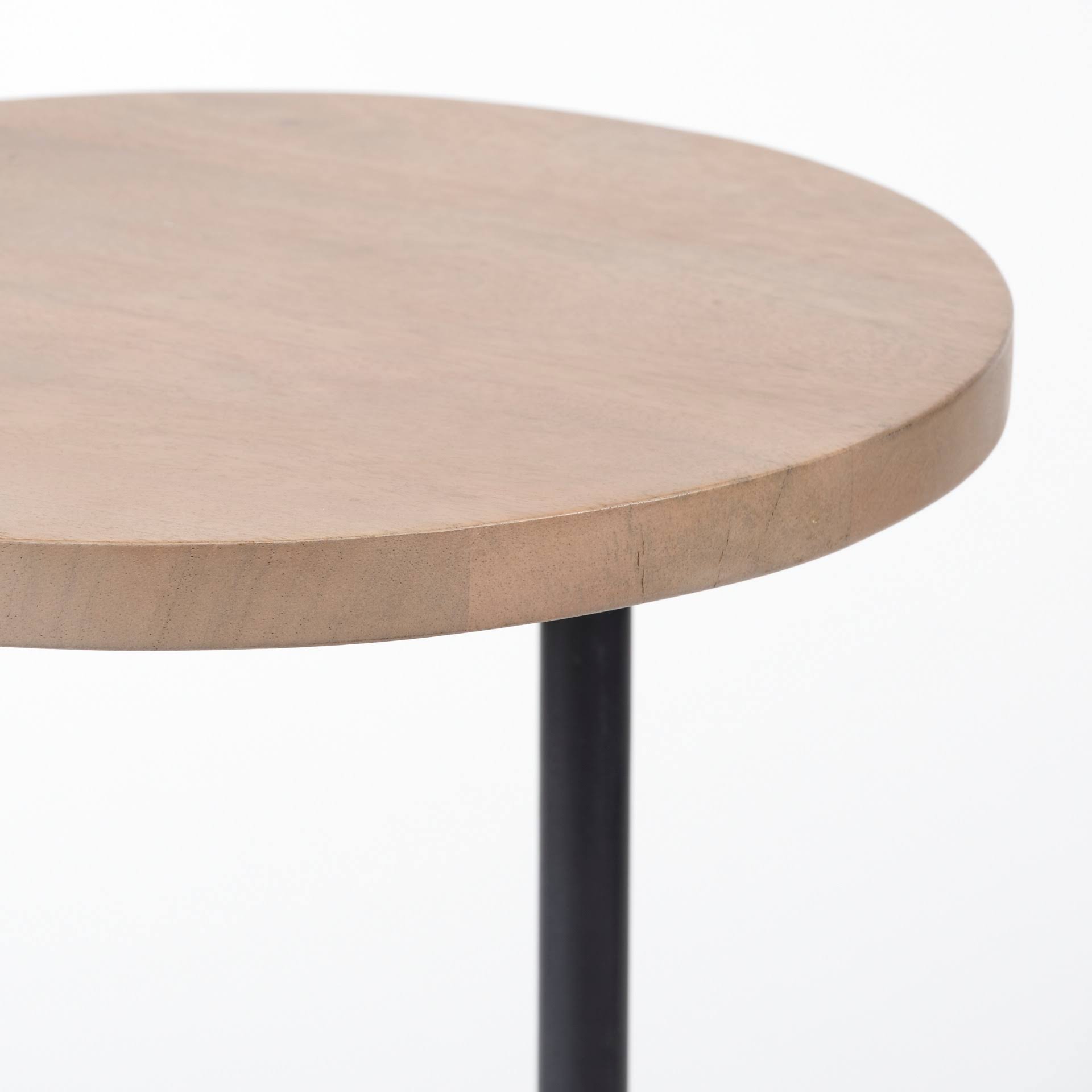 15 x 27 Round Top Brown Wood and Black Iron Base Accent Table J2267