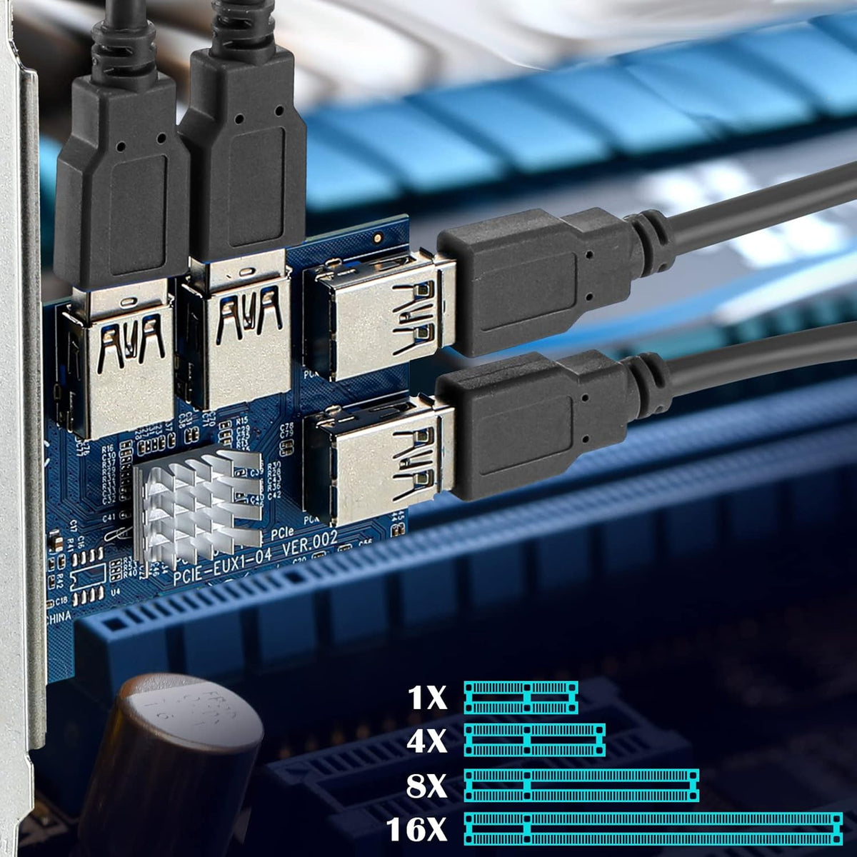 PCIE 1 to 4 Adapter Riser Card with USB 3.0 Cable, 5 Pack C610