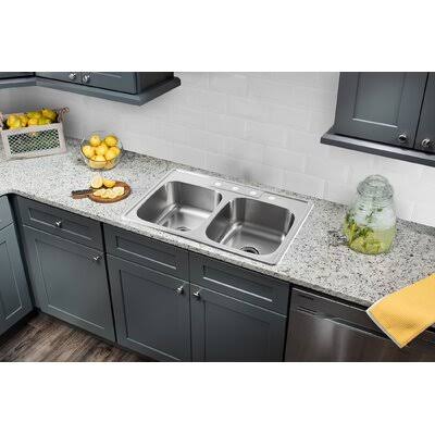 20 Gauge Stainless Steel Double Basin Drop-In Kitchen Sink with Gooseneck Faucet W5174