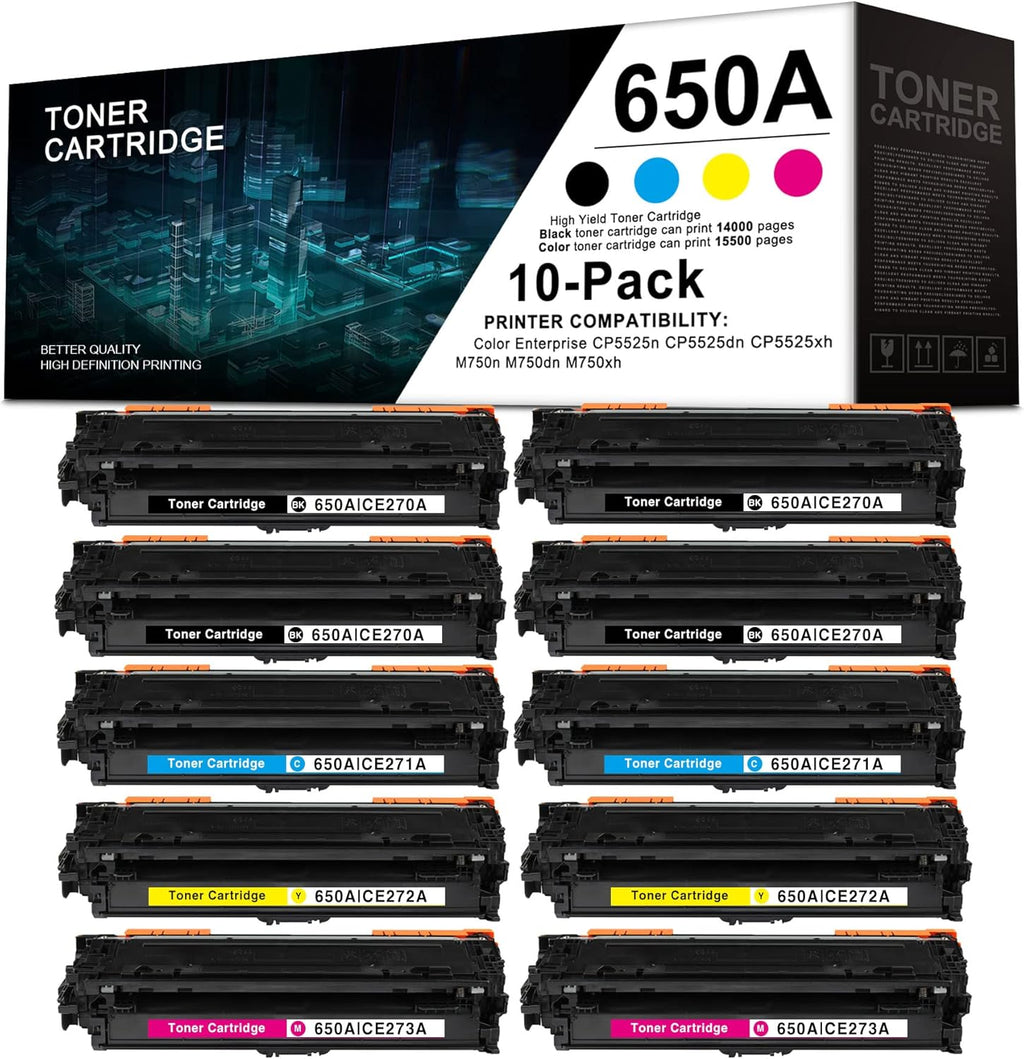 10 Pack Remanufactured Toner Cartridge for HP Color Enterprise CP5525n CP5525dn CP5525xh M750n M750dn M750xh B99193